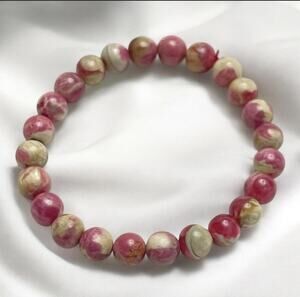 Natural Pink Rhodonite Gemstone Beaded Stretch Bracelet Healing Crystal Jewelry